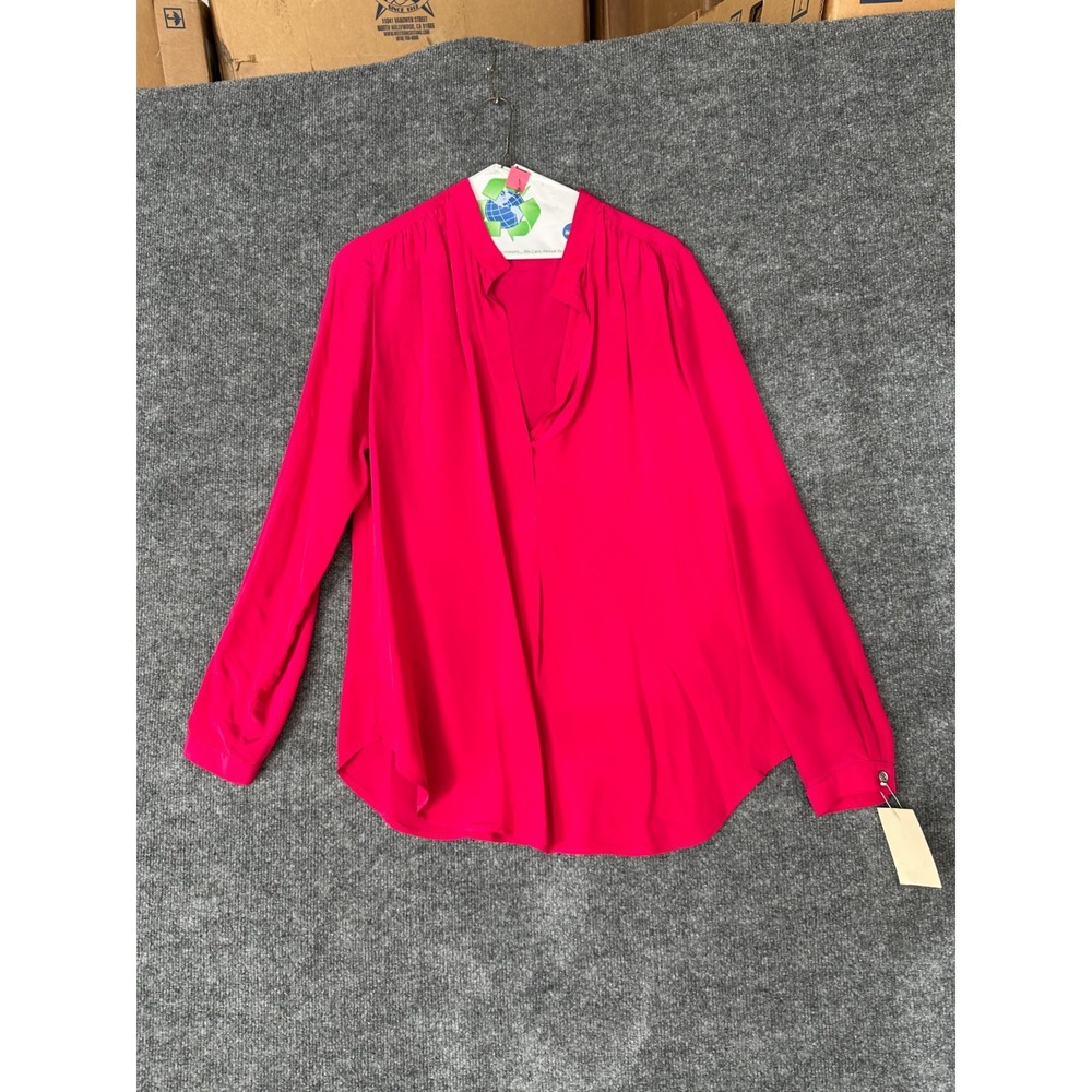 Fifteen Twenty Blouse Top Womens Medium Hot Pink Pleated Long Sleeve V-Neck
